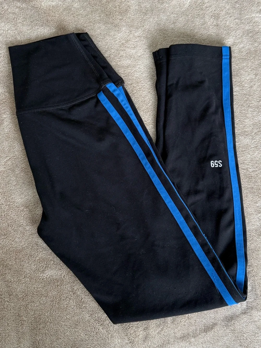 Splits 59 Black Leggings with Blue double stripe - Picture 1 of 4